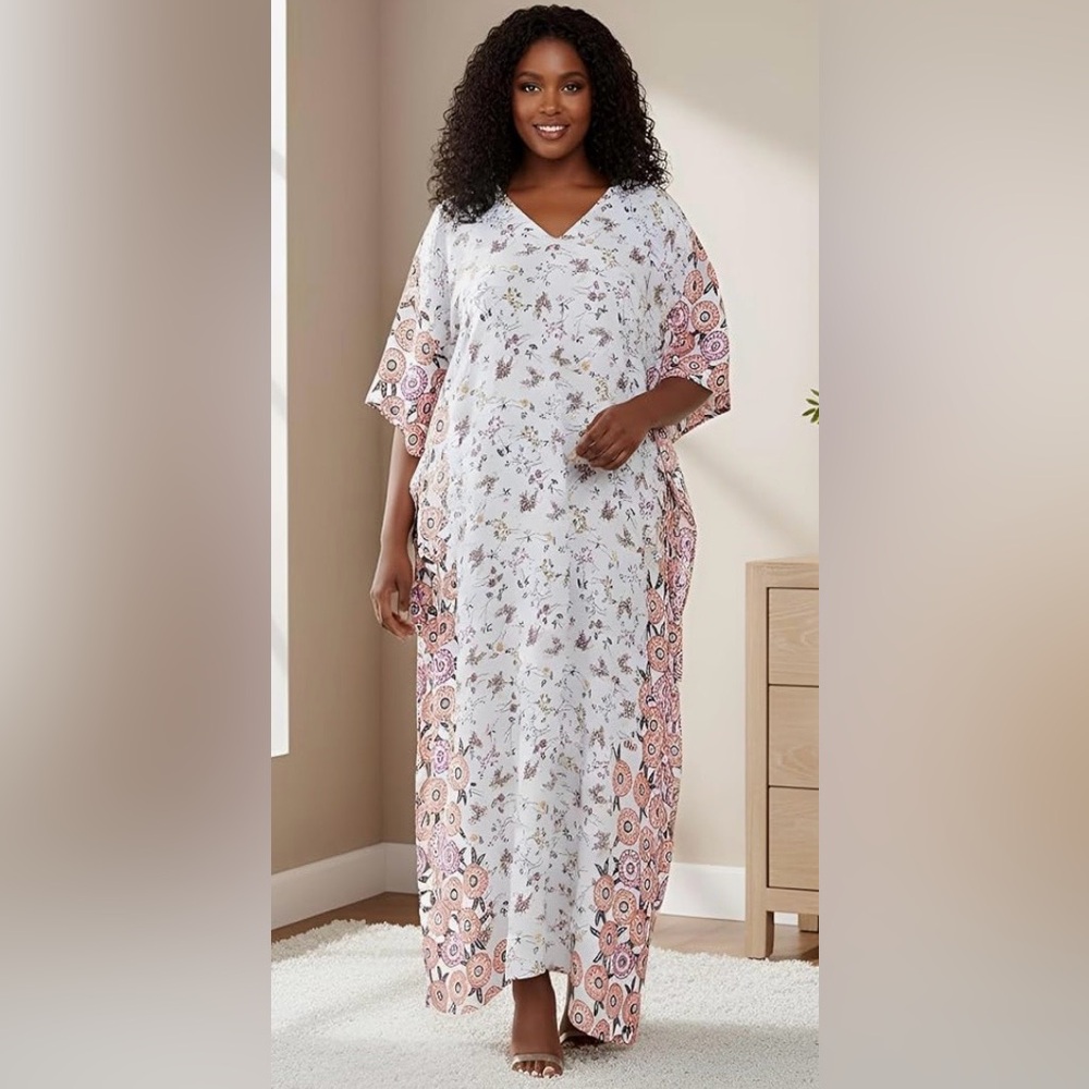 Floral V-Neck Kaftan Dress Plus Size